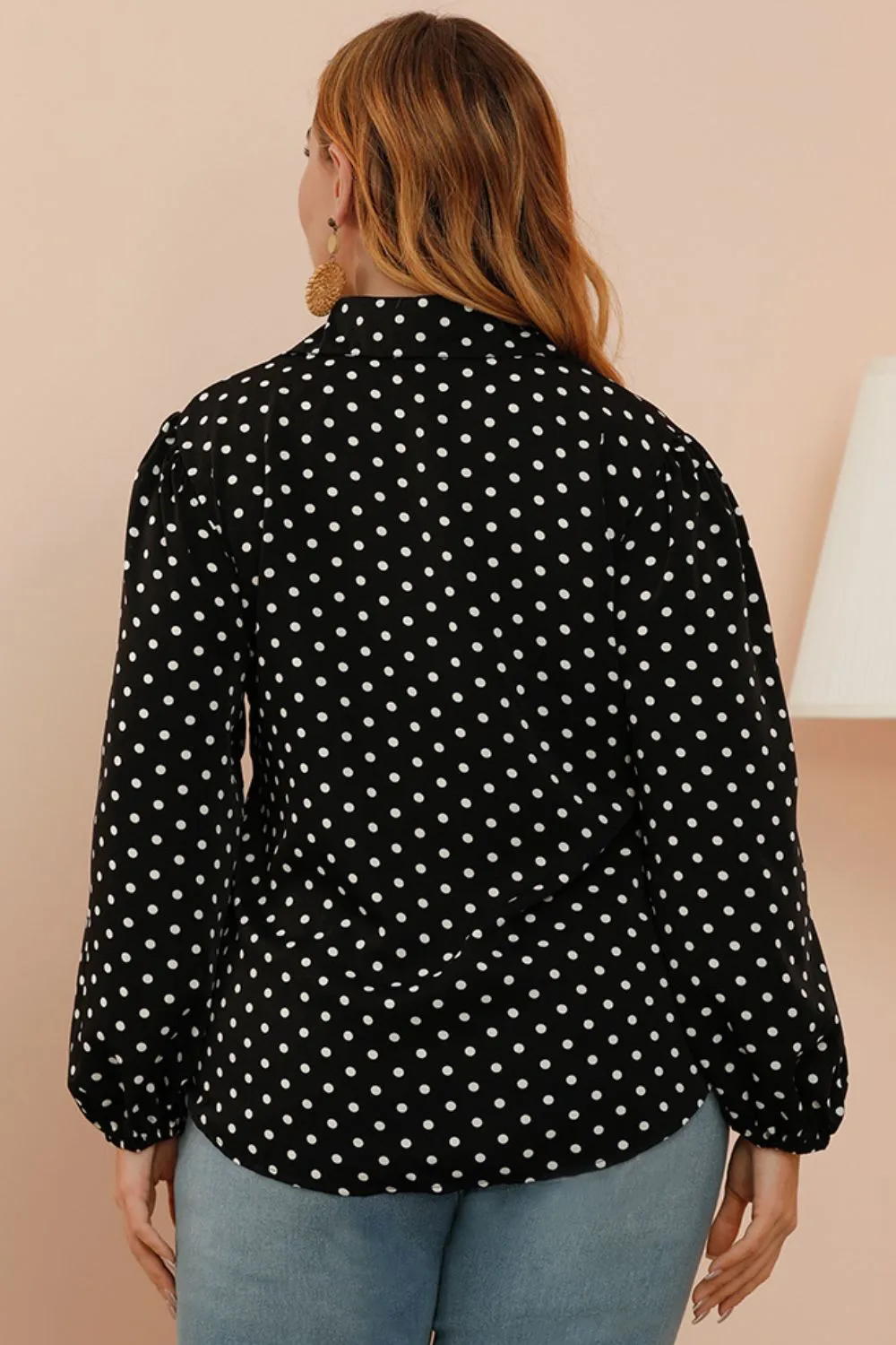 Plus Size Polka Dot Balloon Sleeve Shirt, image 2