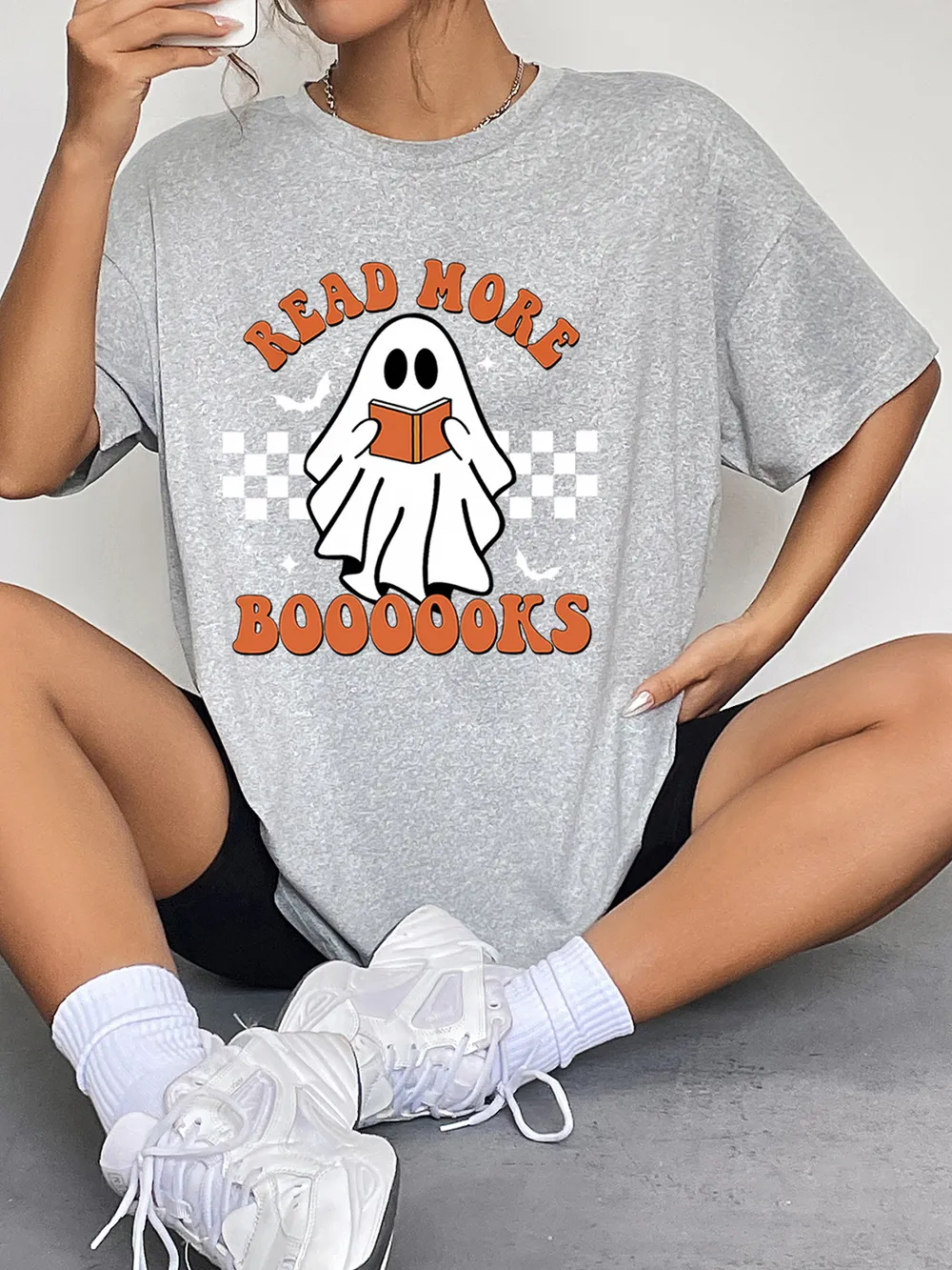 Round Neck Short Sleeve Ghost Graphic T-Shirt, image 4