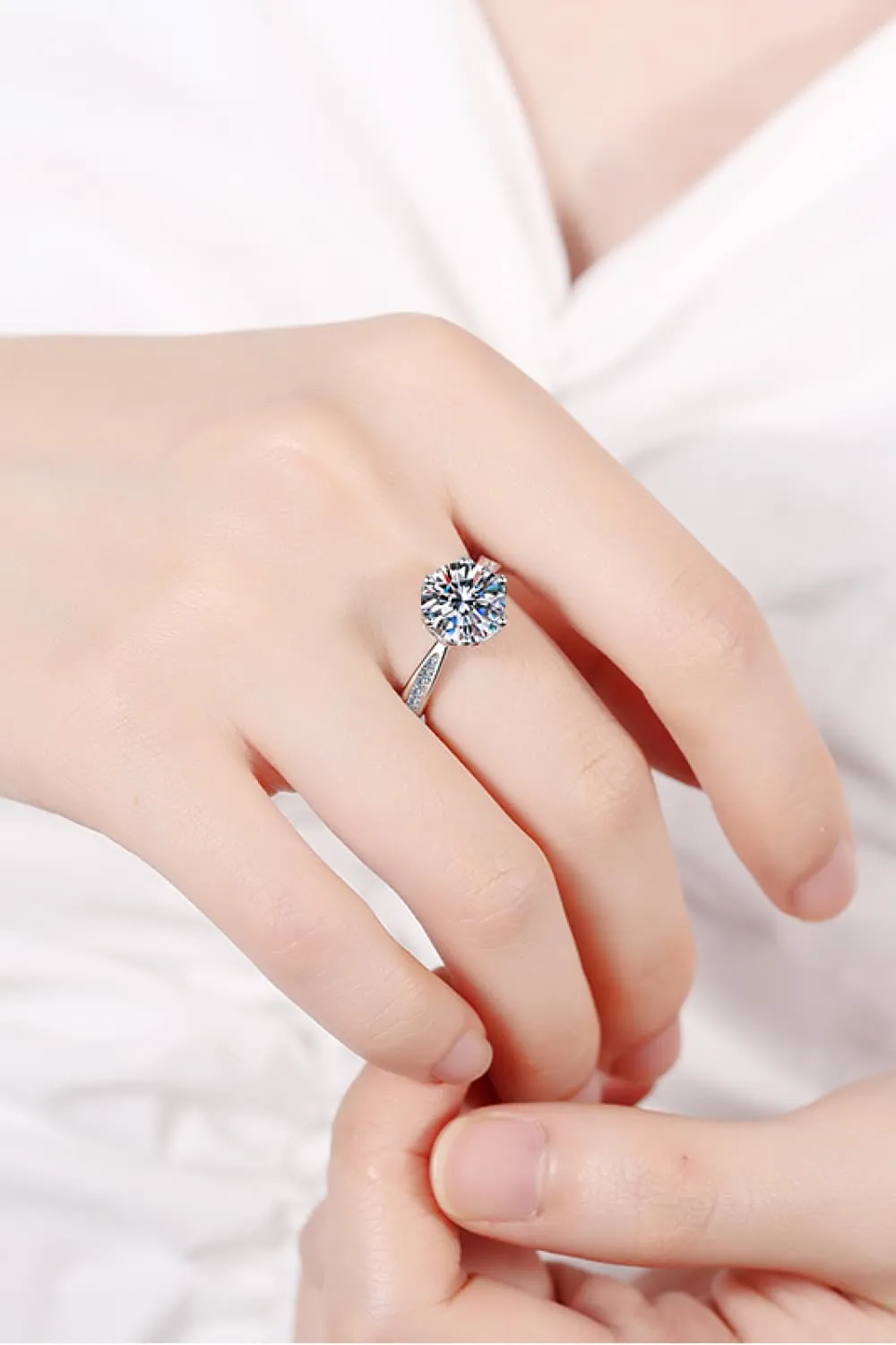 3 Carat Moissanite Rhodium-Plated Side Stone Ring, image 3