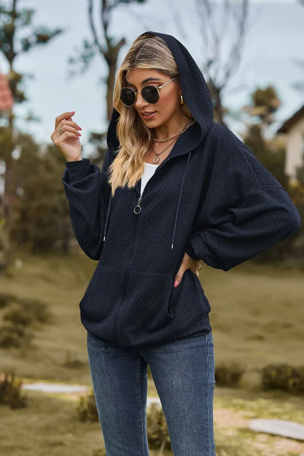 Cable-Knit Long Sleeve Hooded Jacket, image 18