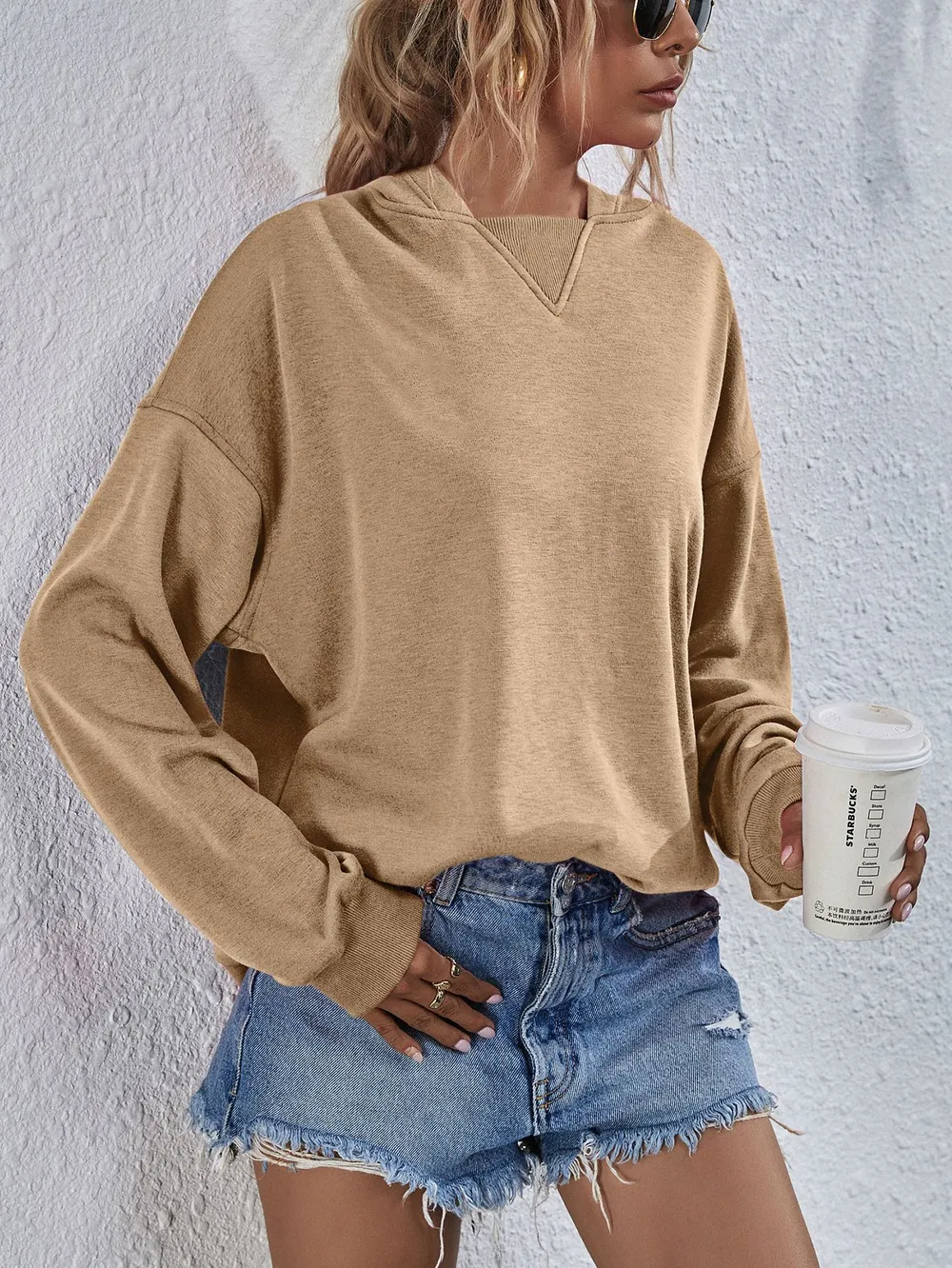 Dropped Shoulder Slit Hoodie, image 20