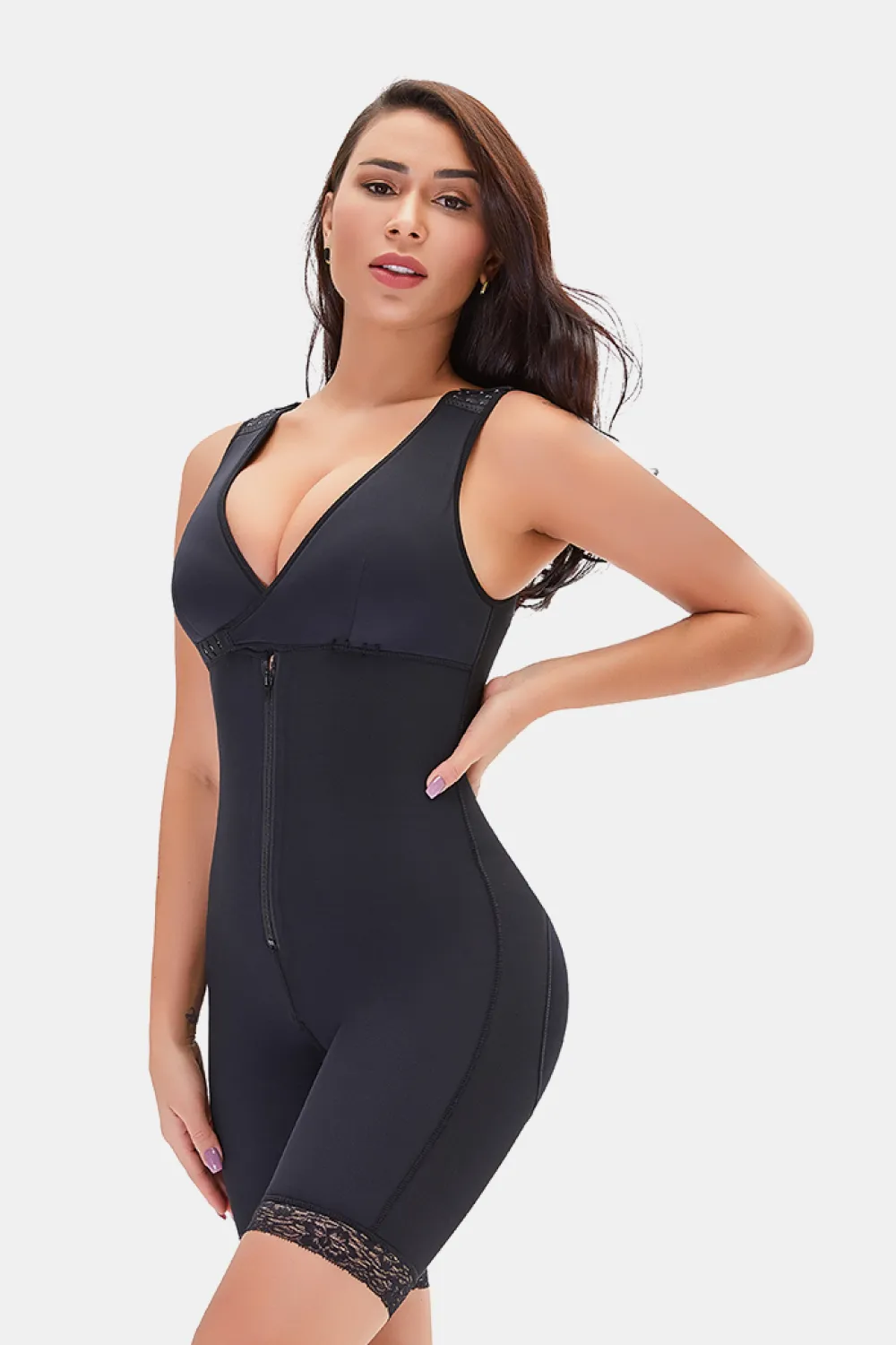 Full Size Lace Trim Shapewear with Zipper, image 11