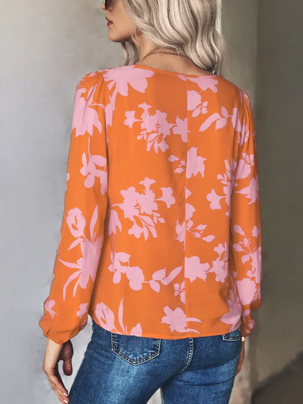 Printed Tie Neck Long Sleeve Blouse, image 5