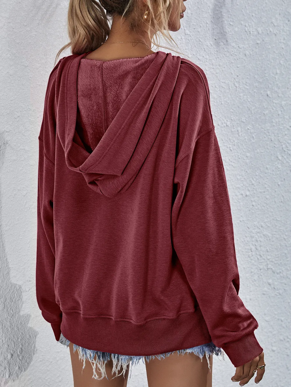 Dropped Shoulder Slit Hoodie, image 15