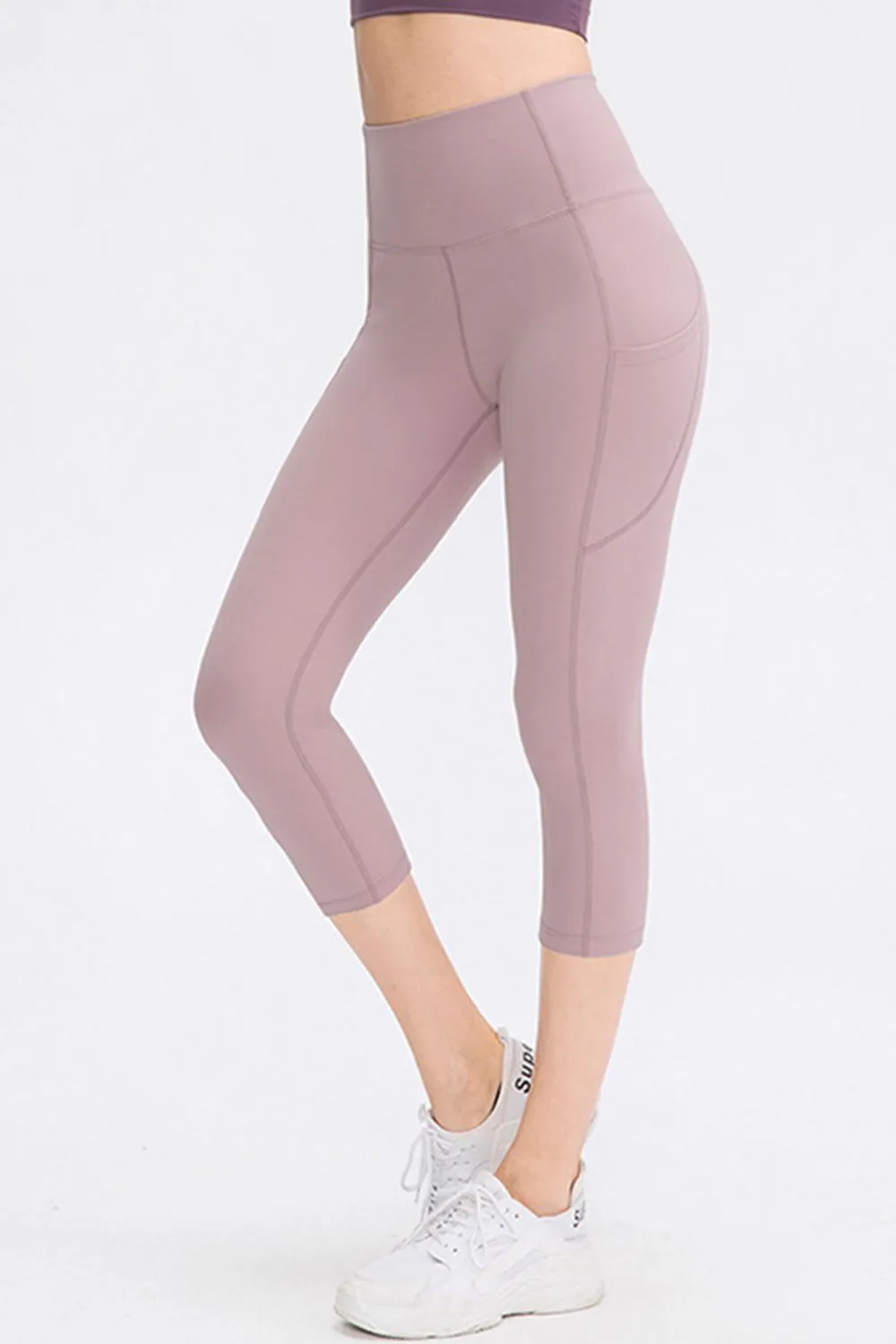 Wide Waistband Cropped Active Leggings with Pockets, image 3