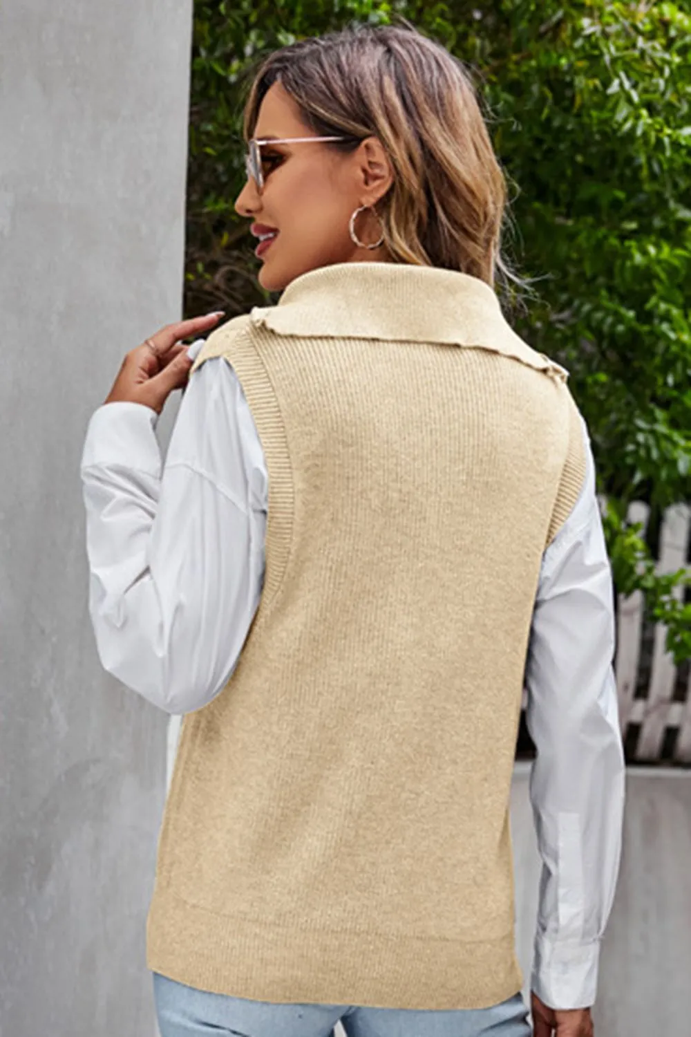 Quarter-Zip Ribbed Sweater Vest, image 9