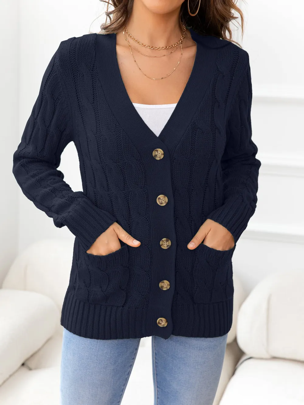 Button Down Cable-Knit Cardigan, image 29