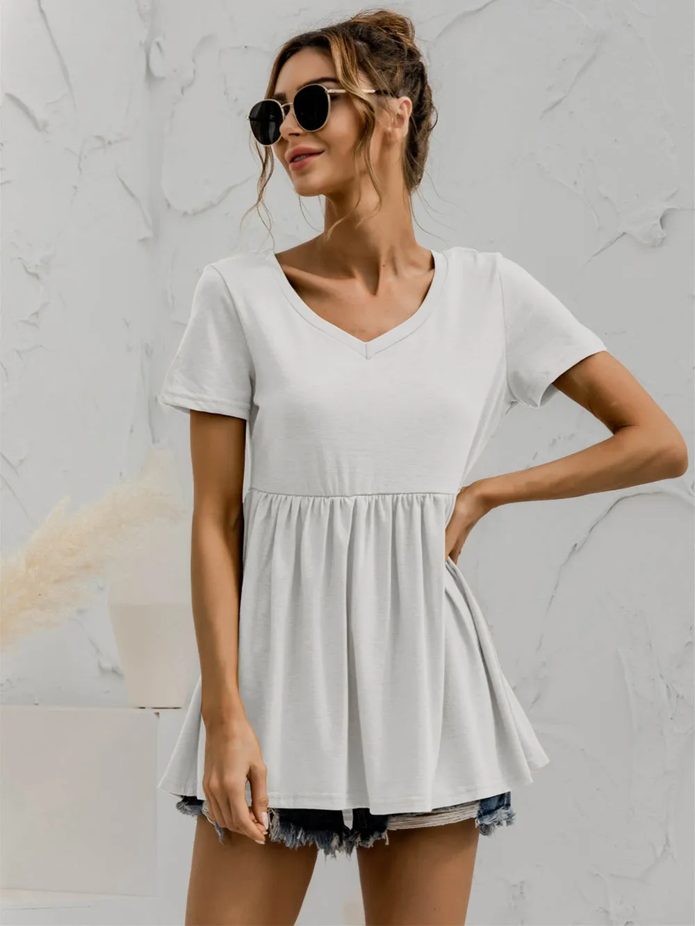 V-Neck Short Sleeve Babydoll Top, image 4