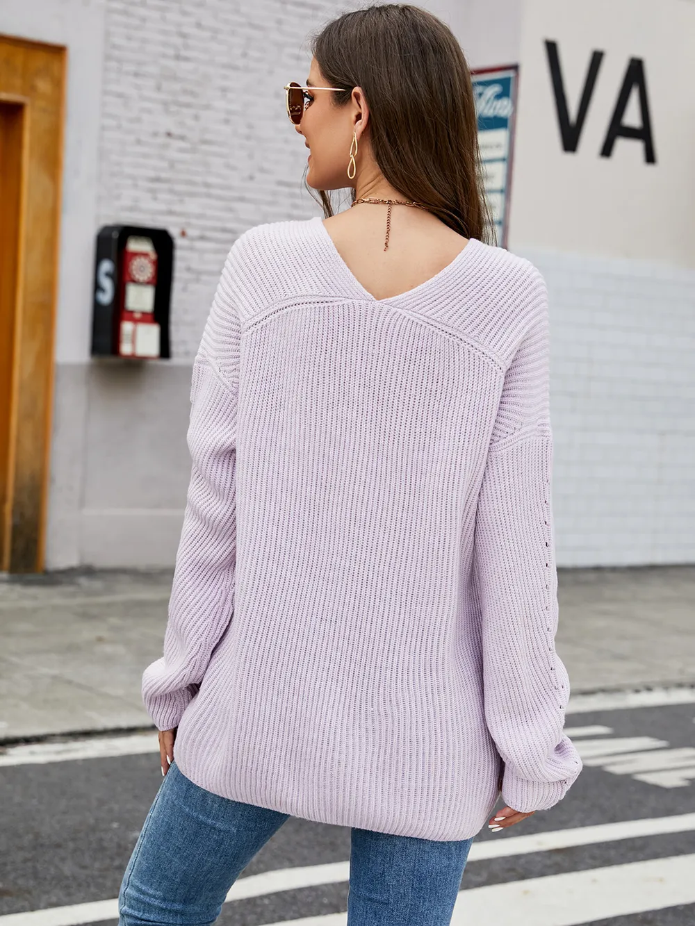 V-Neck Rib-Knit Top, image 3