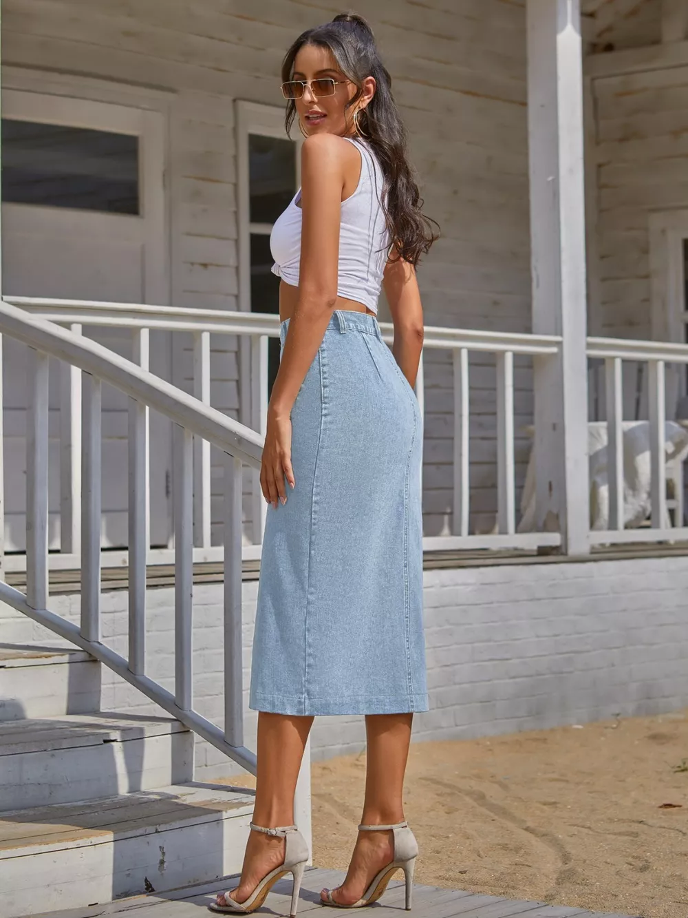 Button Down Denim Skirt, image 3