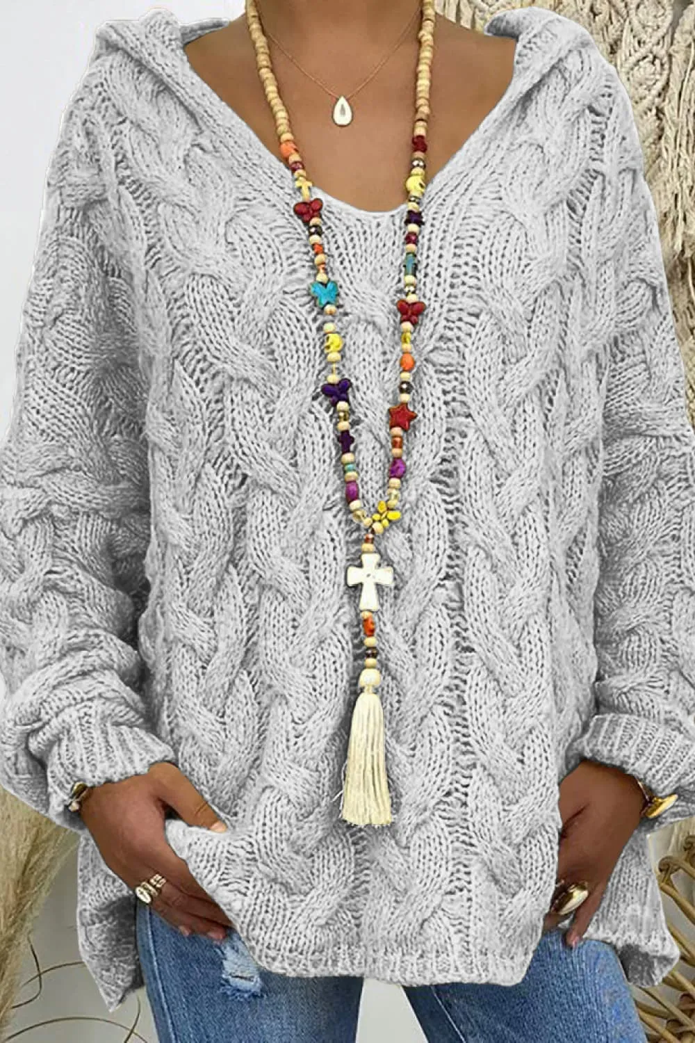 Cable-Knit Hooded Sweater, image 15