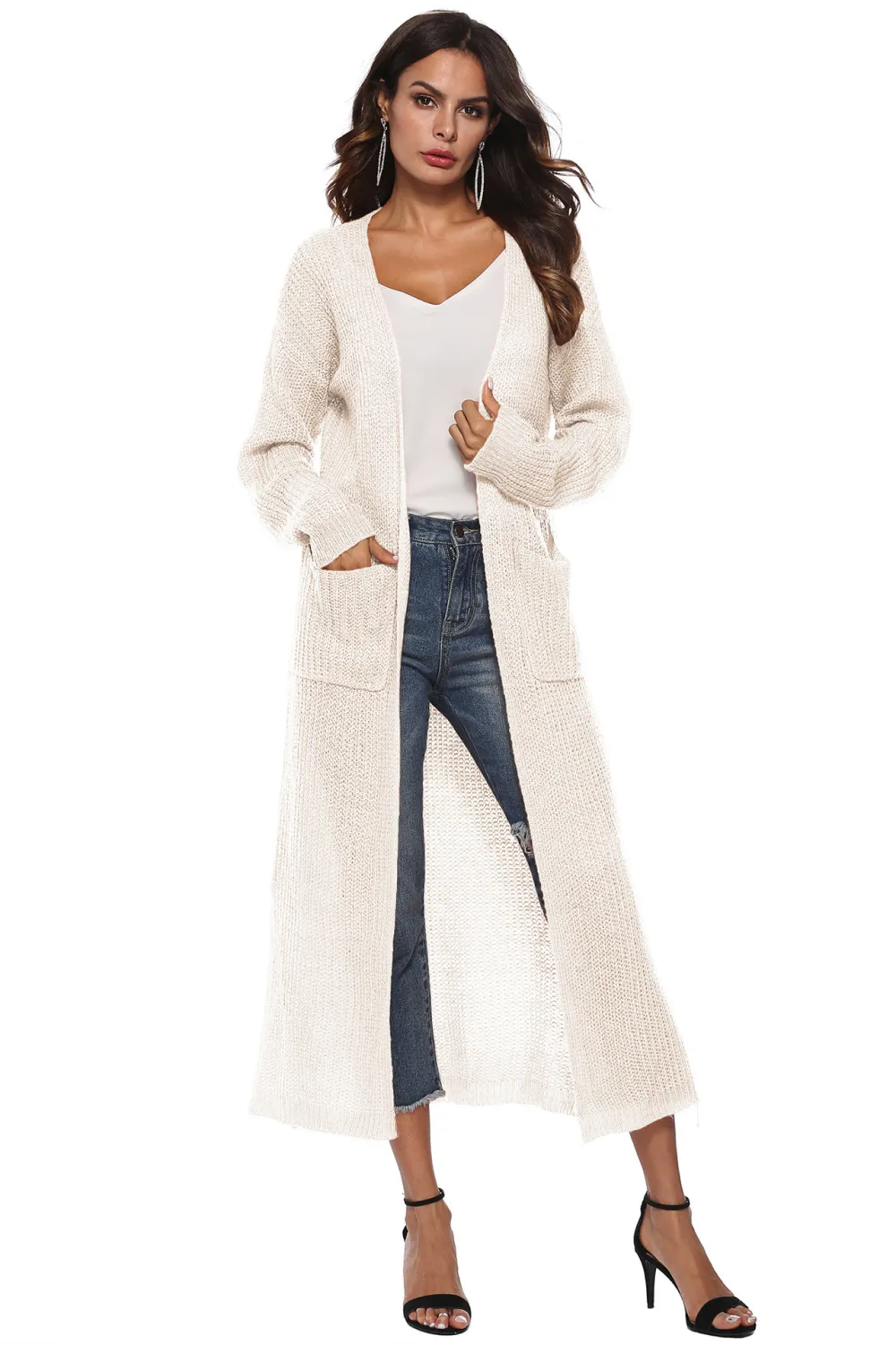 Long Sleeve Open Front Buttoned Cardigan, image 17