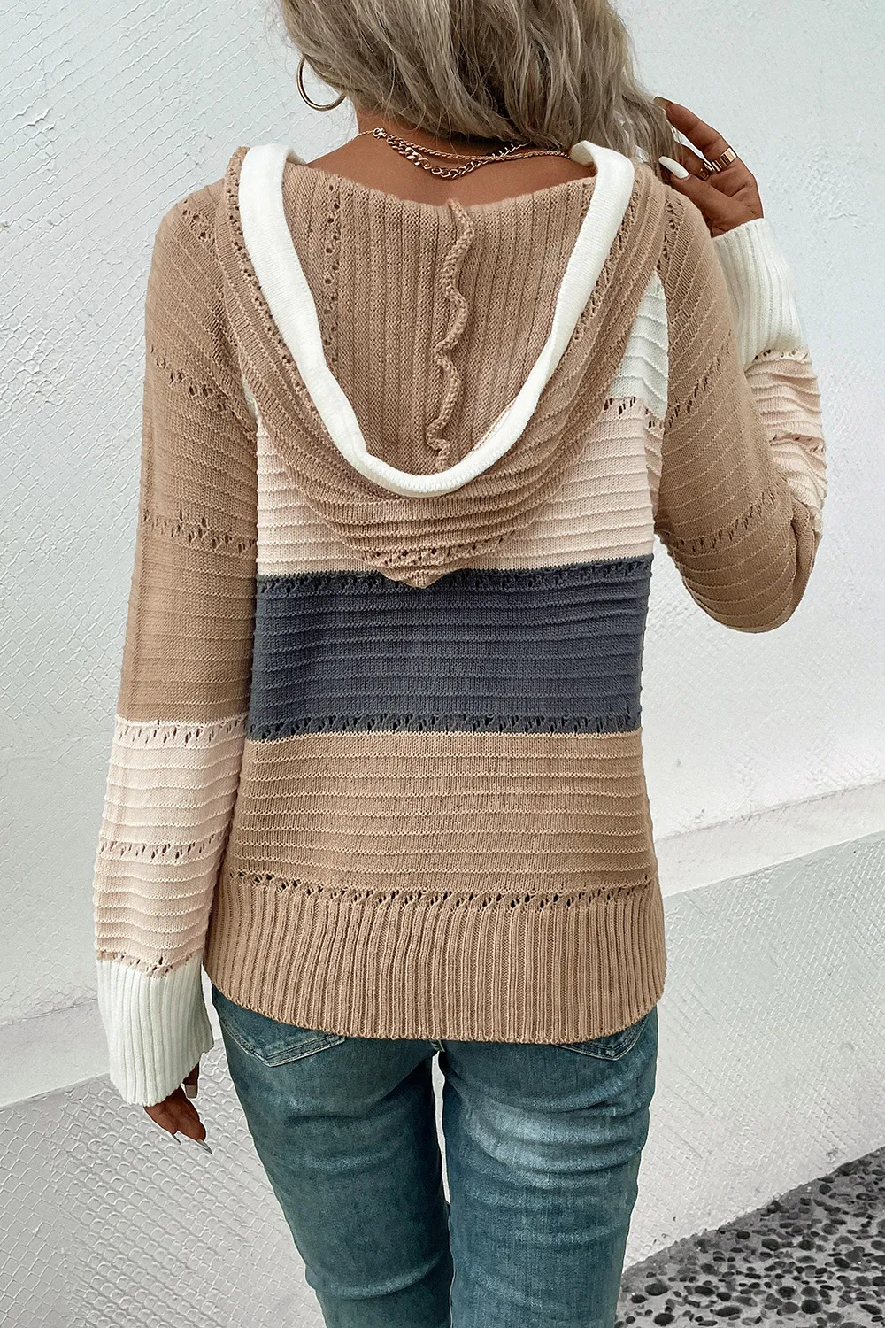 Color Block Drawstring Hooded Sweater, image 3