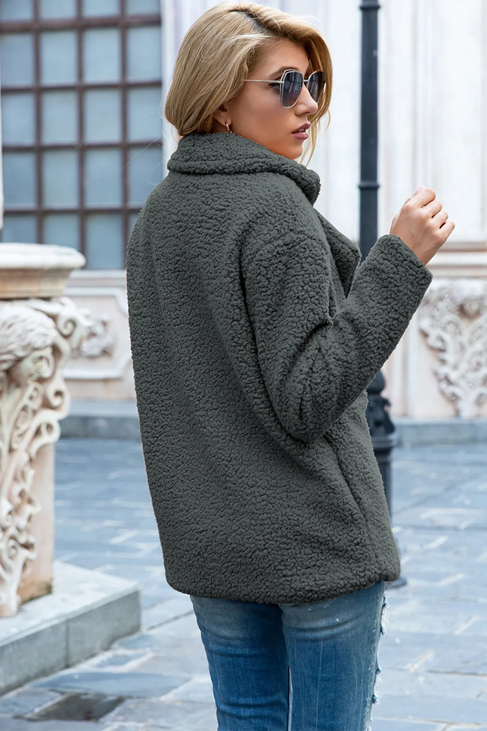 Full Size Lapel Collar Sherpa Coat, image 6