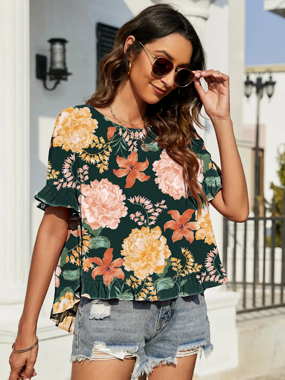 Floral Ruffled Flounce Sleeve Blouse, image 3