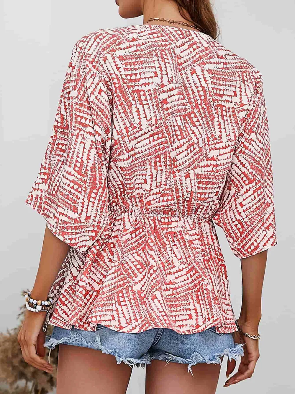Printed V-Neck Dolman Sleeve Blouse, image 8