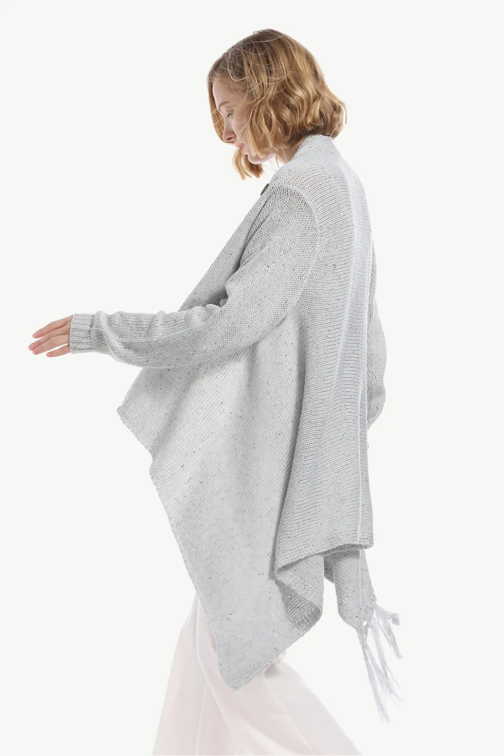 One-Button Tassel Tie Asymmetrical Hem Cardigan, image 15