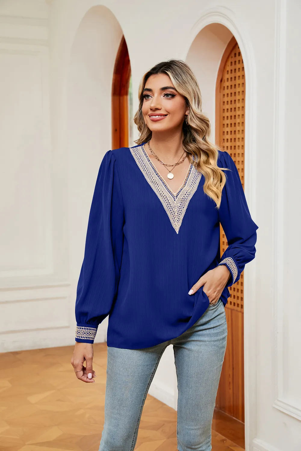 Contrast Puff Sleeve Blouse, image 2