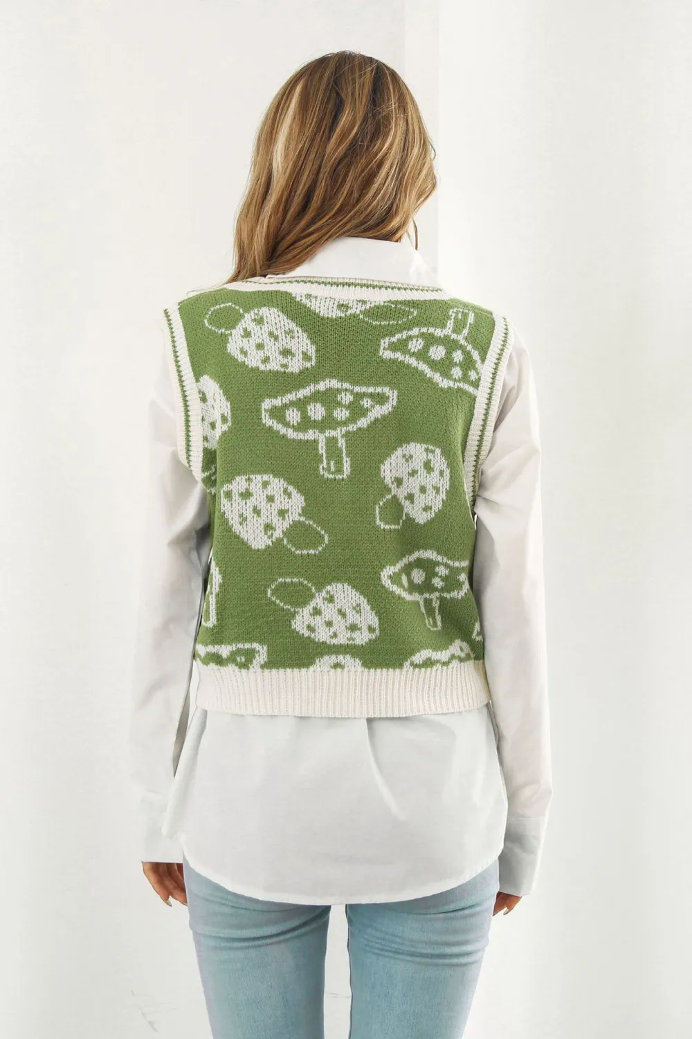 Printed Plunge Neck Sweater Vest, image 6