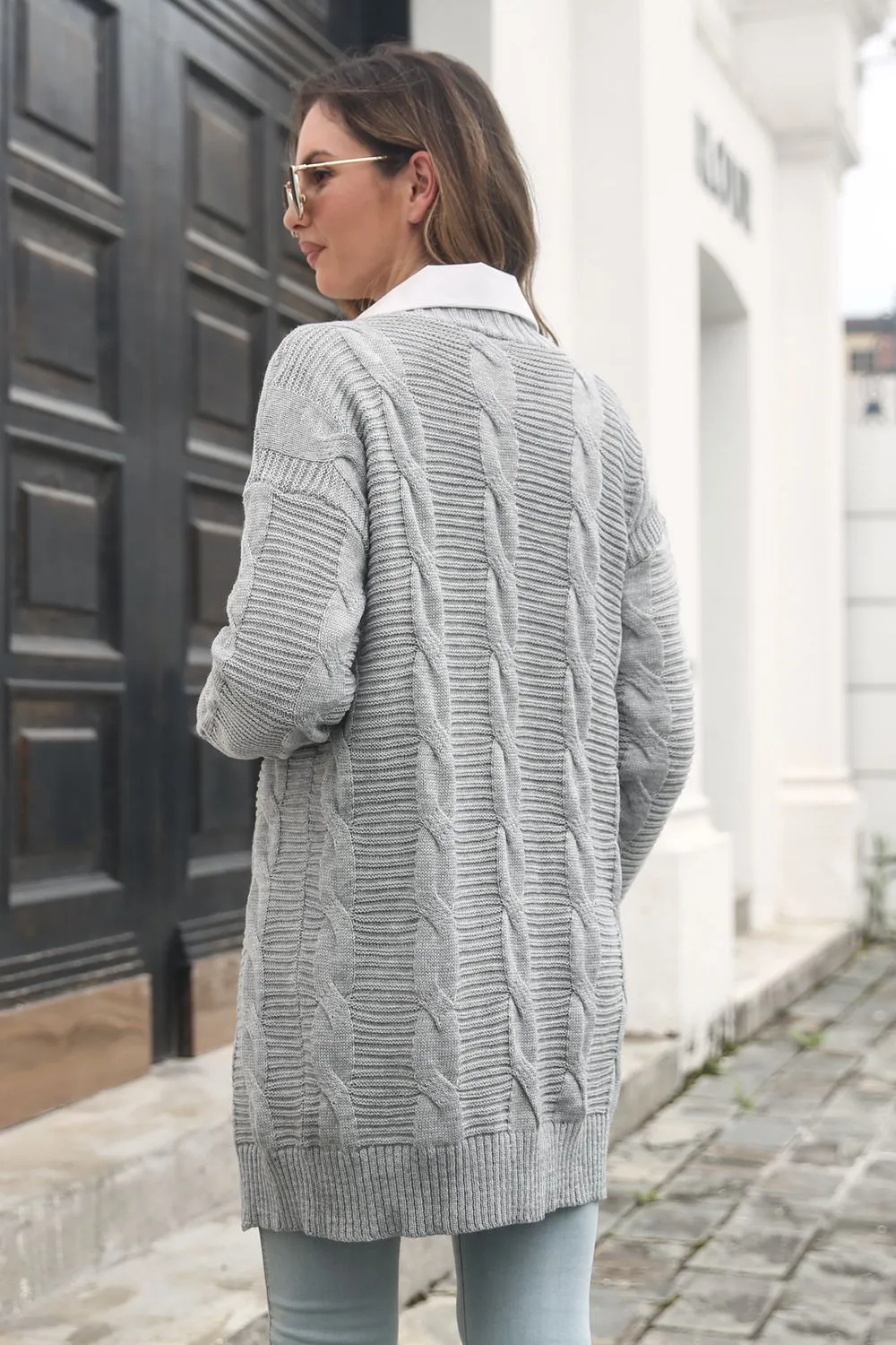 Open Front Cable-Knit Cardigan, image 3