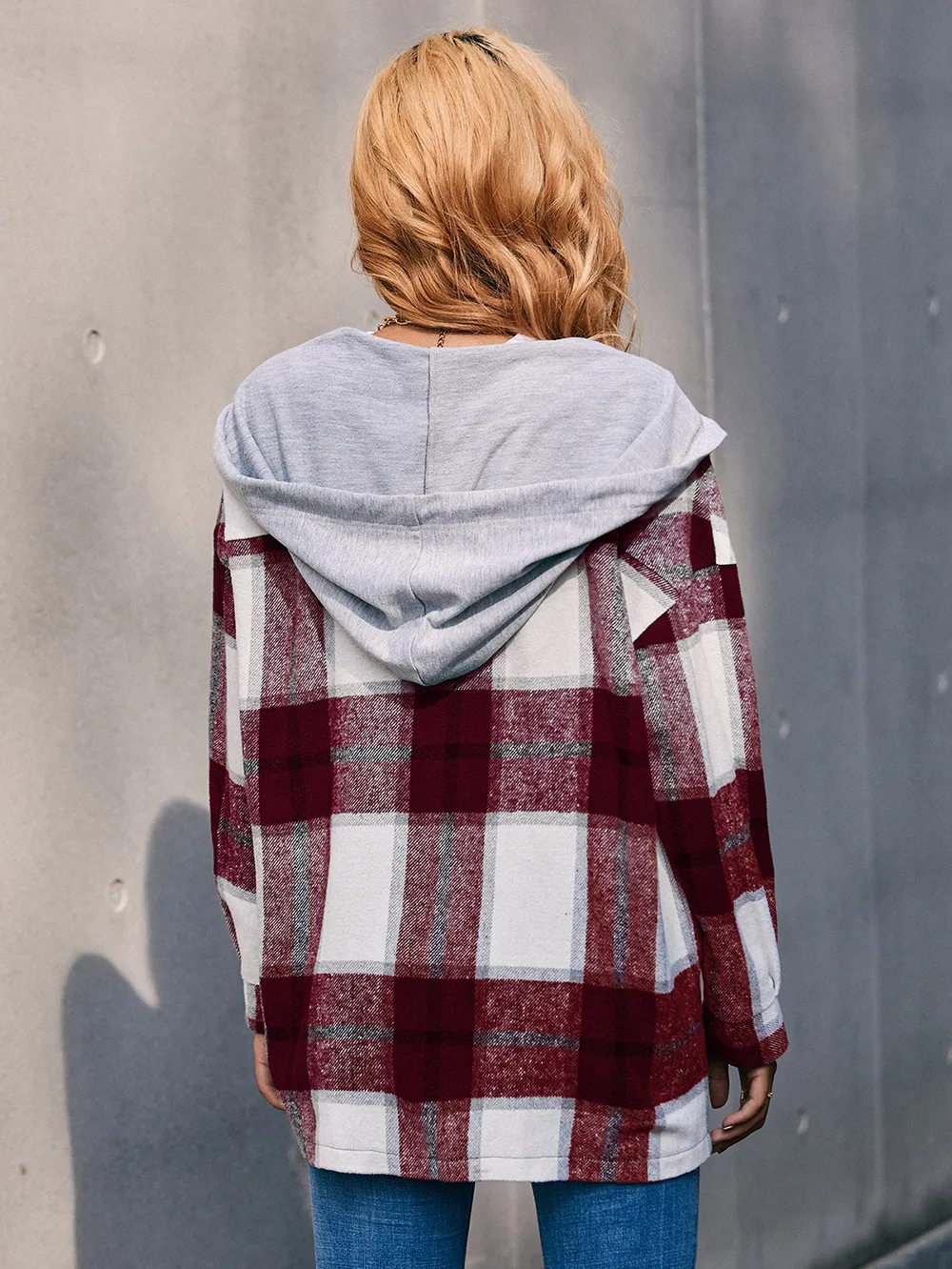 Plaid Dropped Shoulder Hooded Jacket, image 9