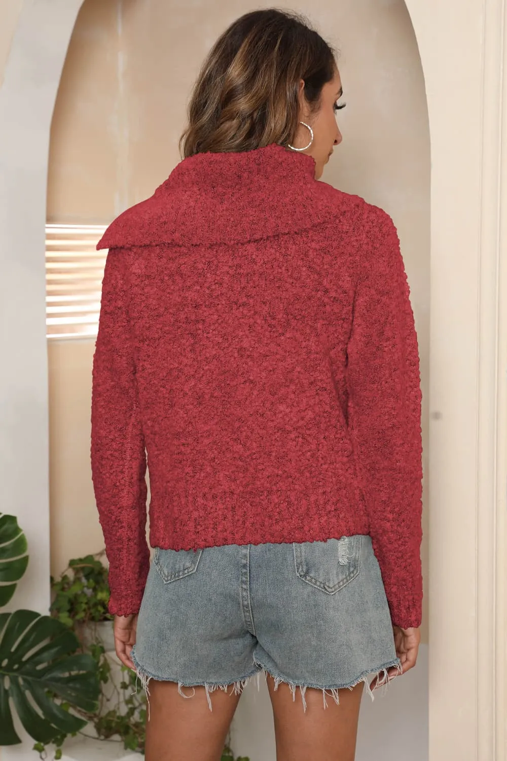Asymmetrical Neck Long Sleeve Pullover Sweater, image 15