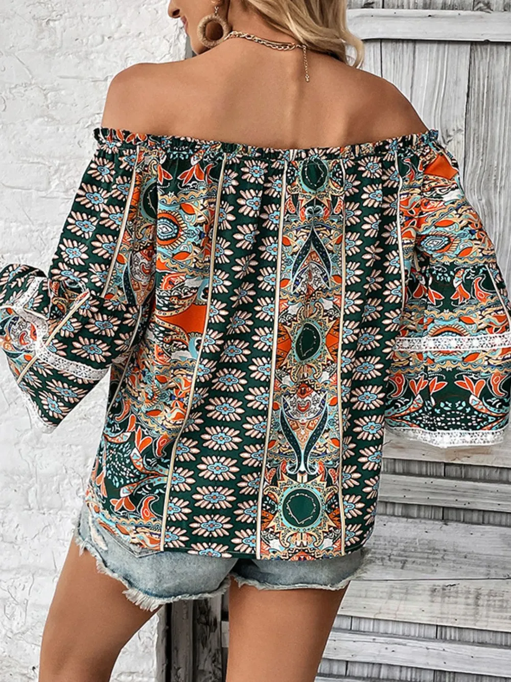 Printed Frill Trim Off-Shoulder Blouse, image 3