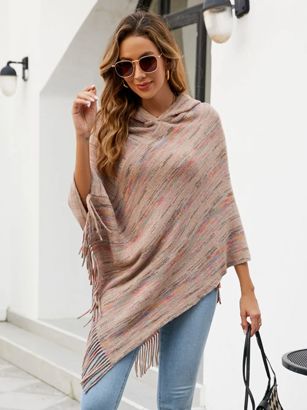 Fringe Hem Hooded Poncho, image 3