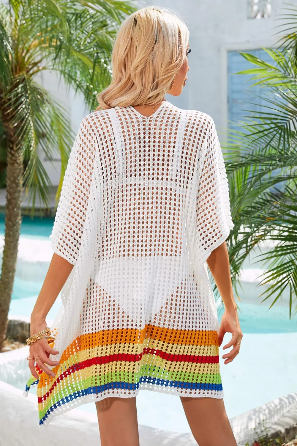 Rainbow Stripe Openwork Slit Cover-Up, image 3
