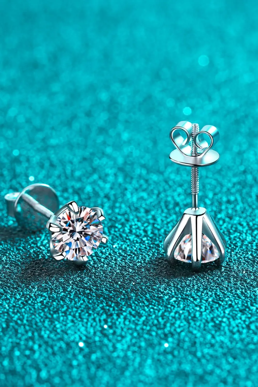 1 Carat Moissanite Rhodium-Plated Stud Earrings, image 3