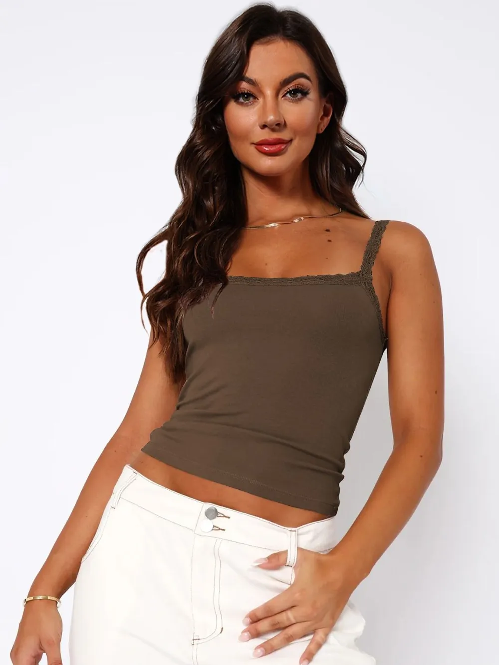 Lace Trim Straight Neck Cami, image 2