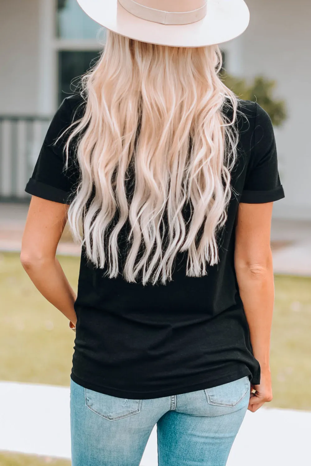 Graphic Cuffed Sleeve Round Neck Tee, image 2