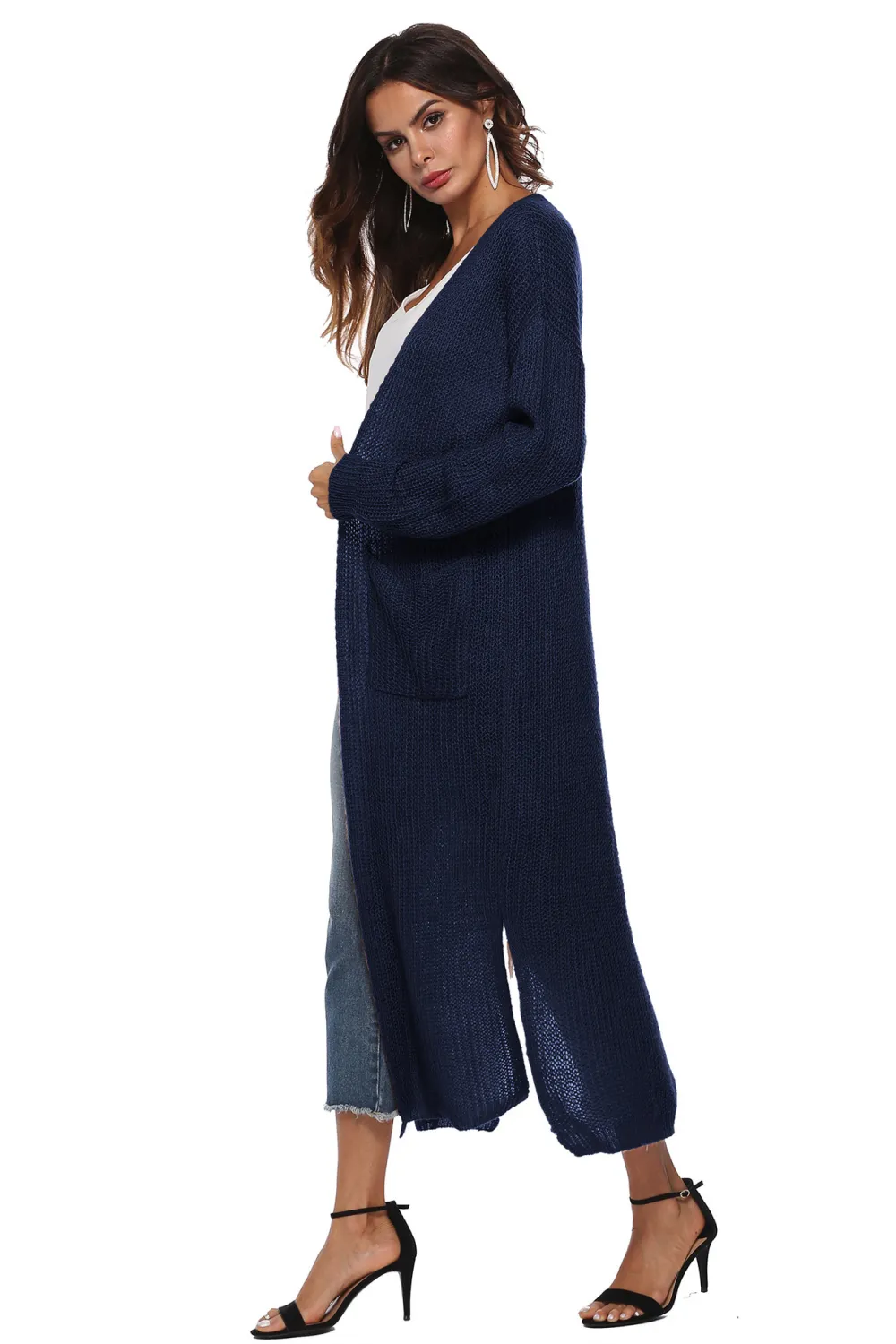 Long Sleeve Open Front Buttoned Cardigan, image 6