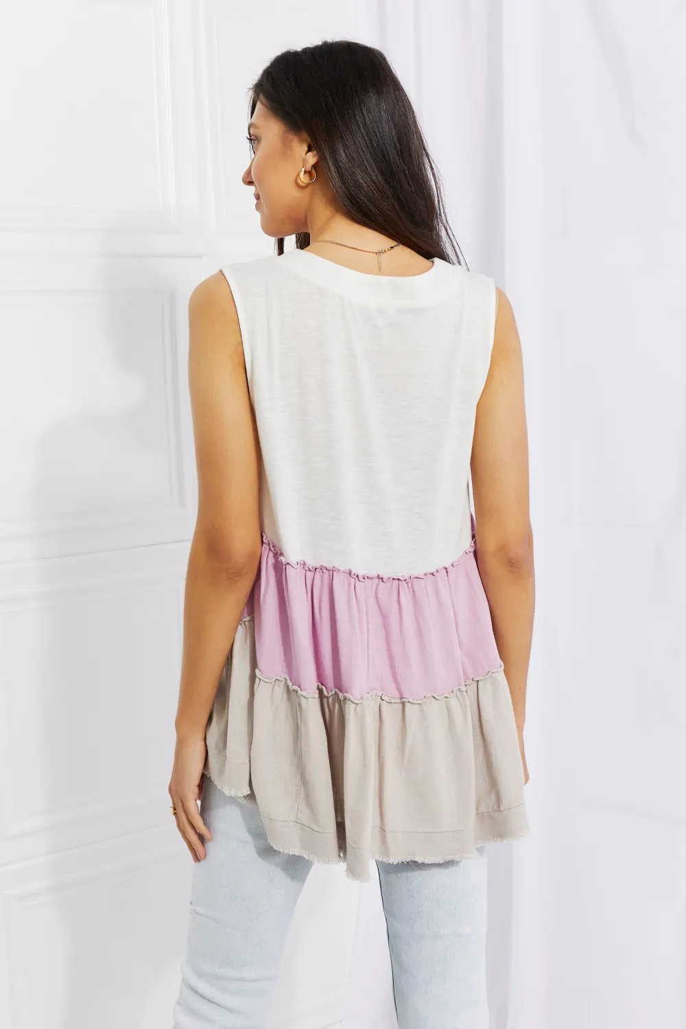 Full Size Watching the Sunset Color Block Babydoll Top, image 2
