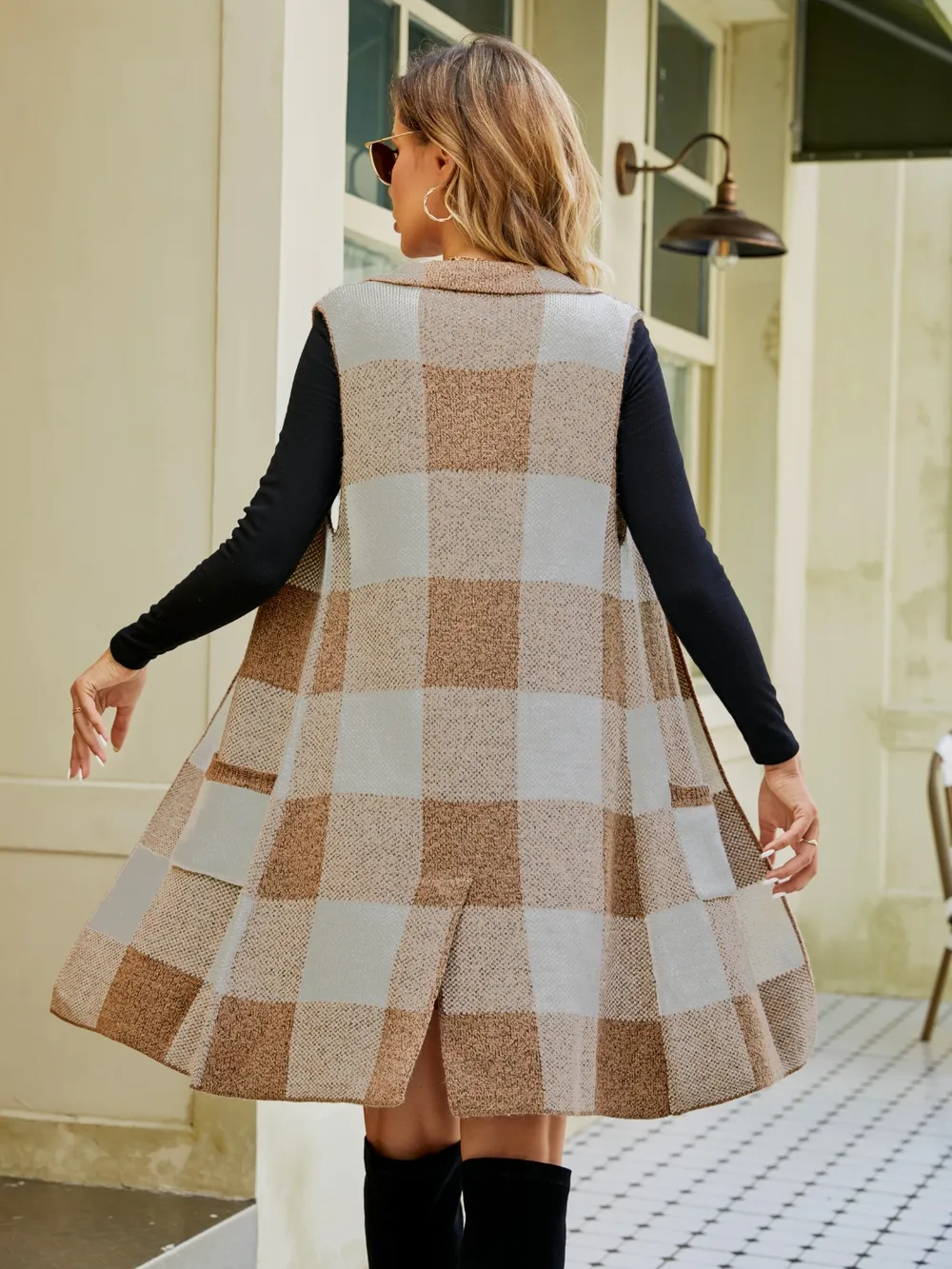 Plaid Lapel Collar Sleeveless Cardigan, image 16