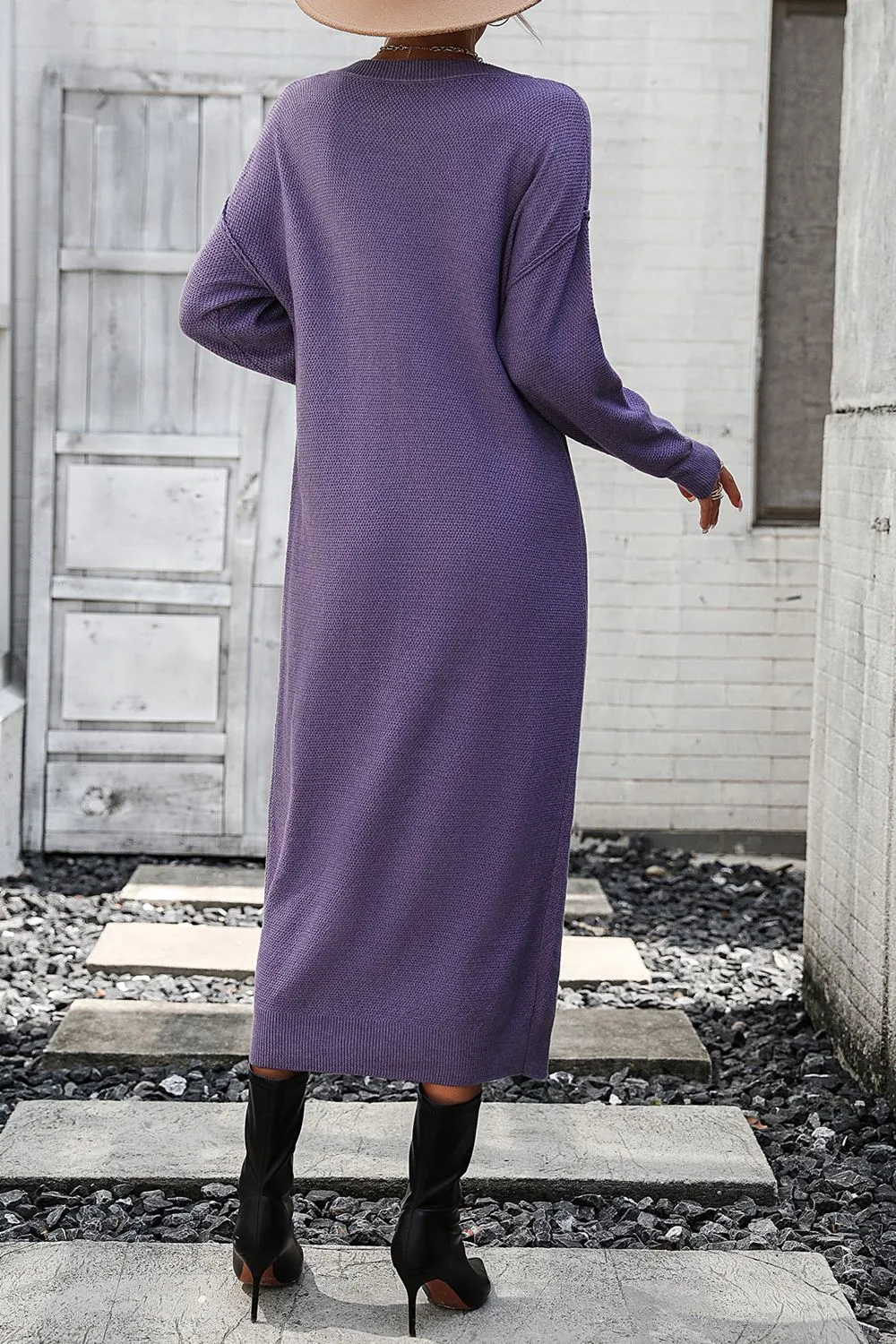 Notched Neck Dropped Shoulder Button-Down Midi Dress, image 3