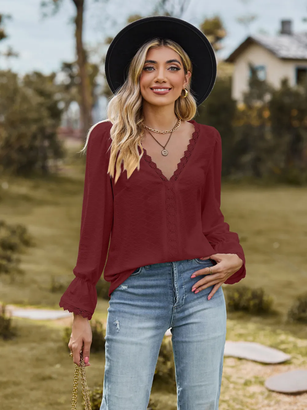 V-Neck Flounce Sleeve Blouse, image 13