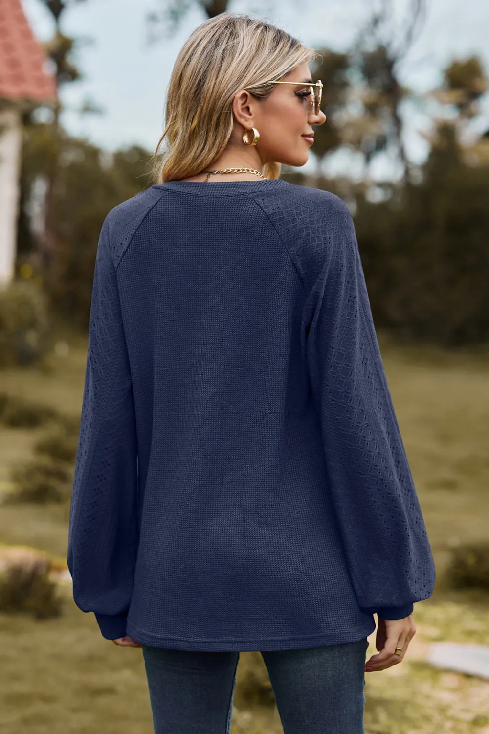 Notched Neck Raglan Sleeve Blouse, image 10
