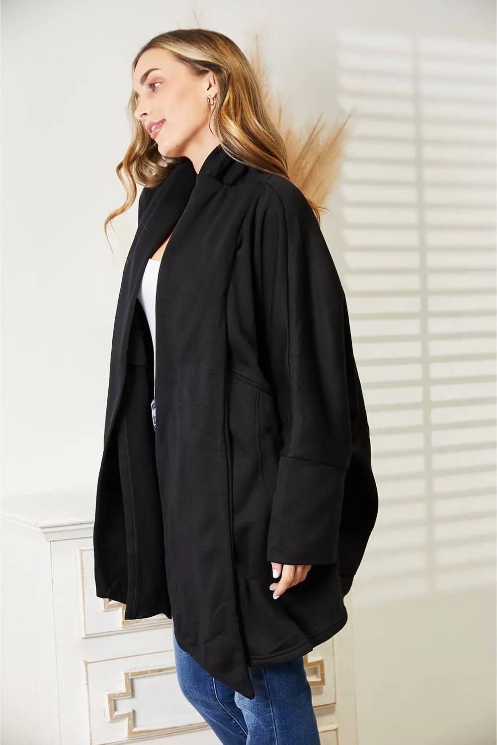 Full Size Open Front Cardigan with Scarf Design, image 6