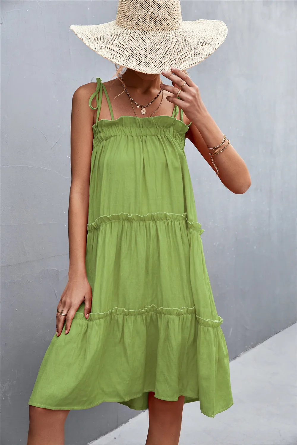 Tie-Shoulder Frill Trim Sleeveless Dress, image 3