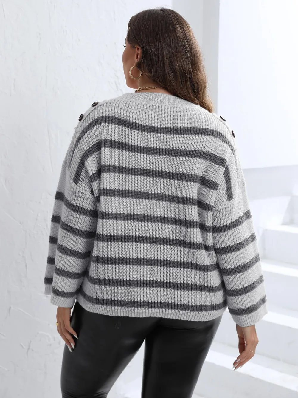 Plus Size Striped Dropped Shoulder Sweater, image 10