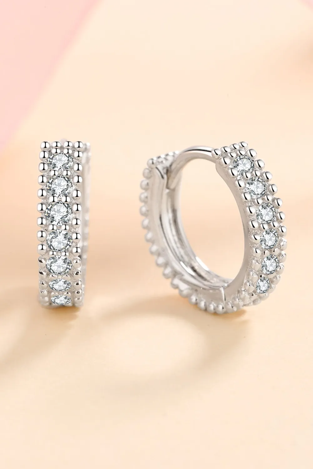 925 Sterling Silver Inlaid Moissanite Huggie Earrings, image 4
