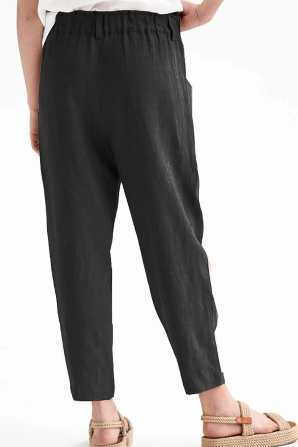 Button Detail Elastic Waist Pocket Pants, image 2