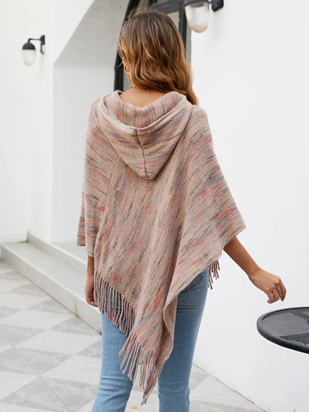 Fringe Hem Hooded Poncho, image 4
