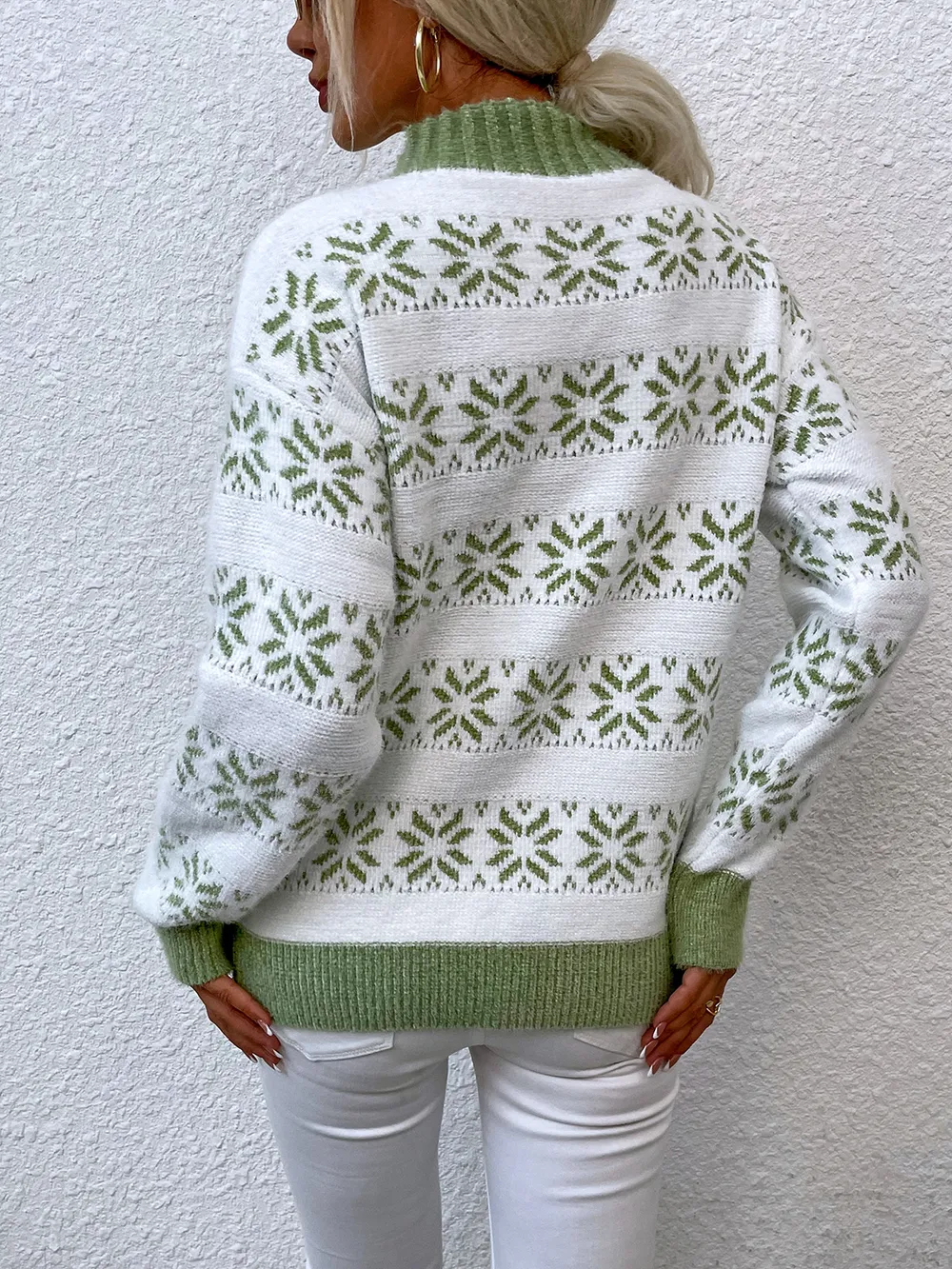 Snowflake Pattern Mock Neck Sweater, image 7