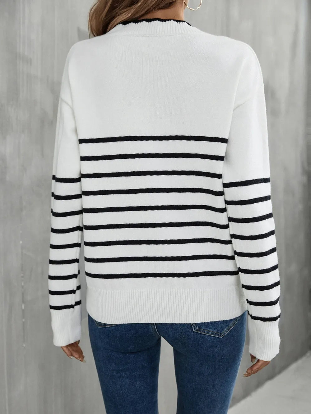 Striped V-Neck Drop Shoulder Sweater, image 3