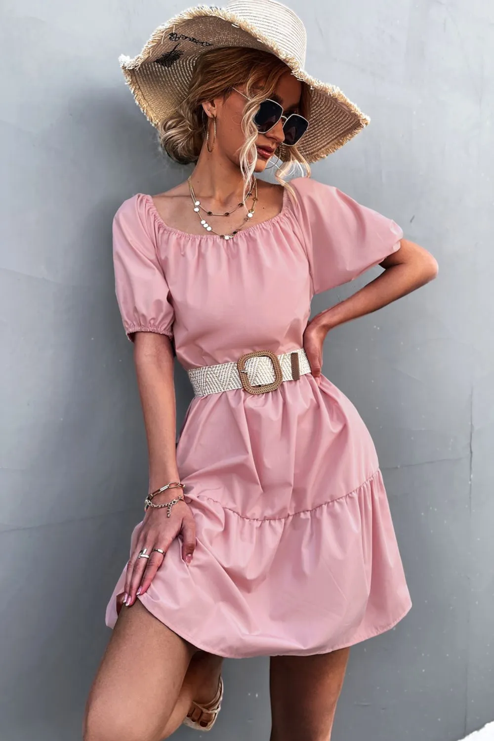 Square Neck Short Sleeve Mini Dress, image 2