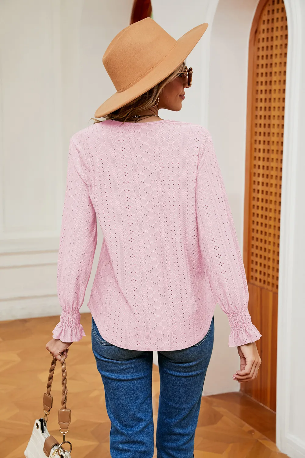 Contrast Flounce Sleeve Blouse, image 3