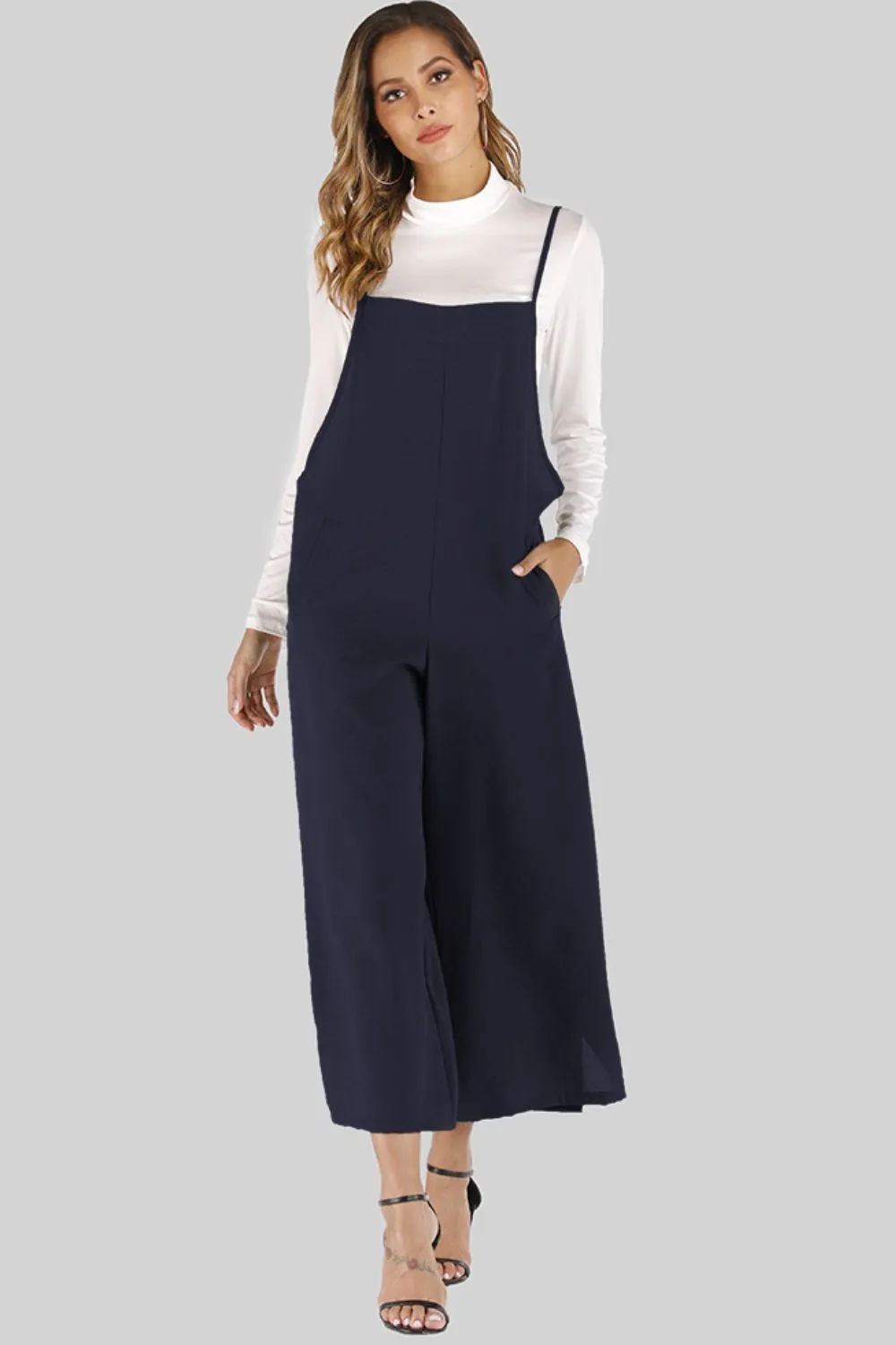 Full Size Cropped Wide Leg Overalls with Pockets, image 2