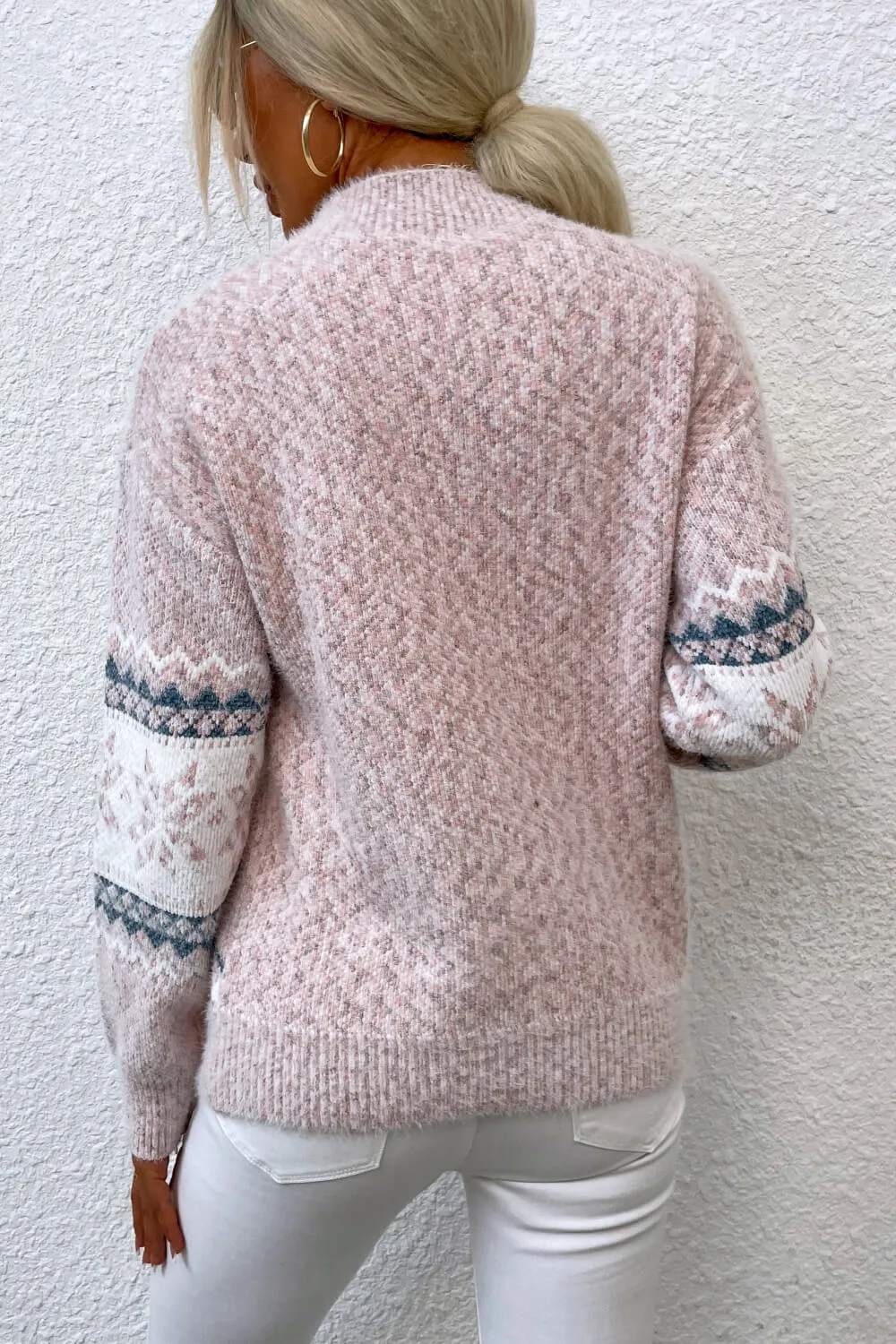 Snowflake Pattern Mock Neck Sweater, image 13